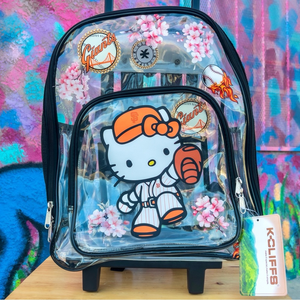 KAWAII San Francisco Baseball Clear Rolling Backpack 17” - Black